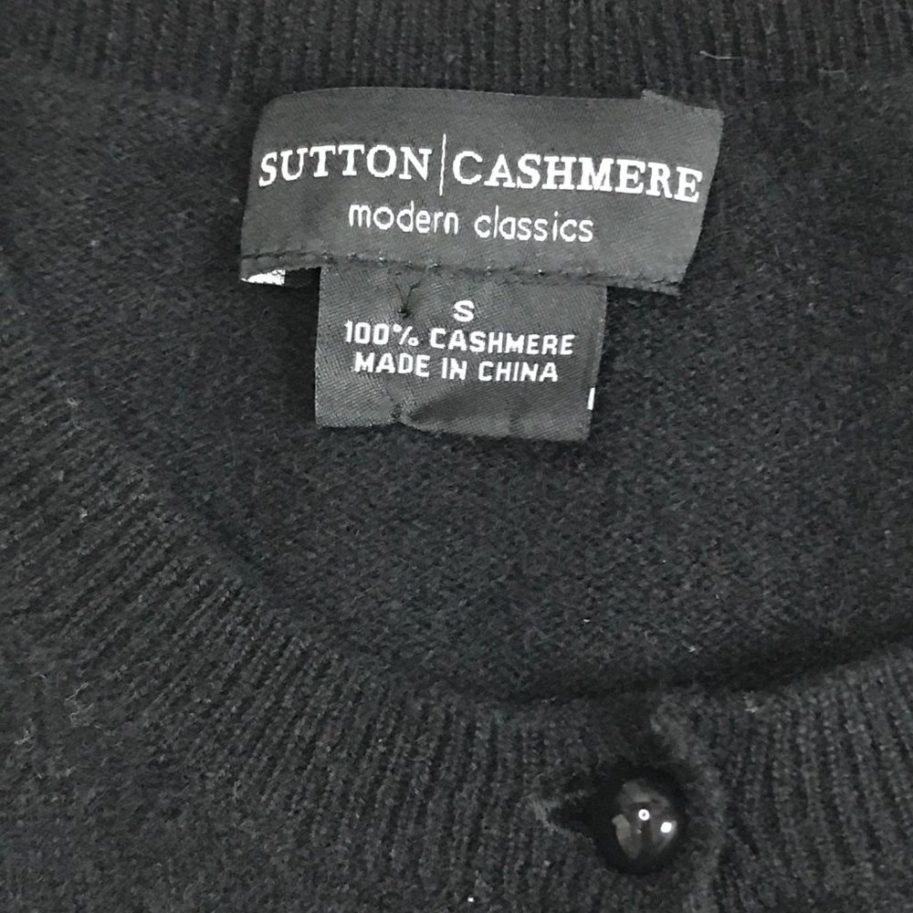Sutton Cashmere Modern Classic Ruffle Black 3 Button Cardigan Sweater Women's S - Picture 4 of 9